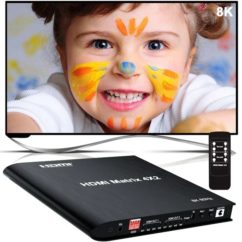 Hdmi Matrix Switch - 8K 4x2 HDMI2.1 Matrix Video Distributor