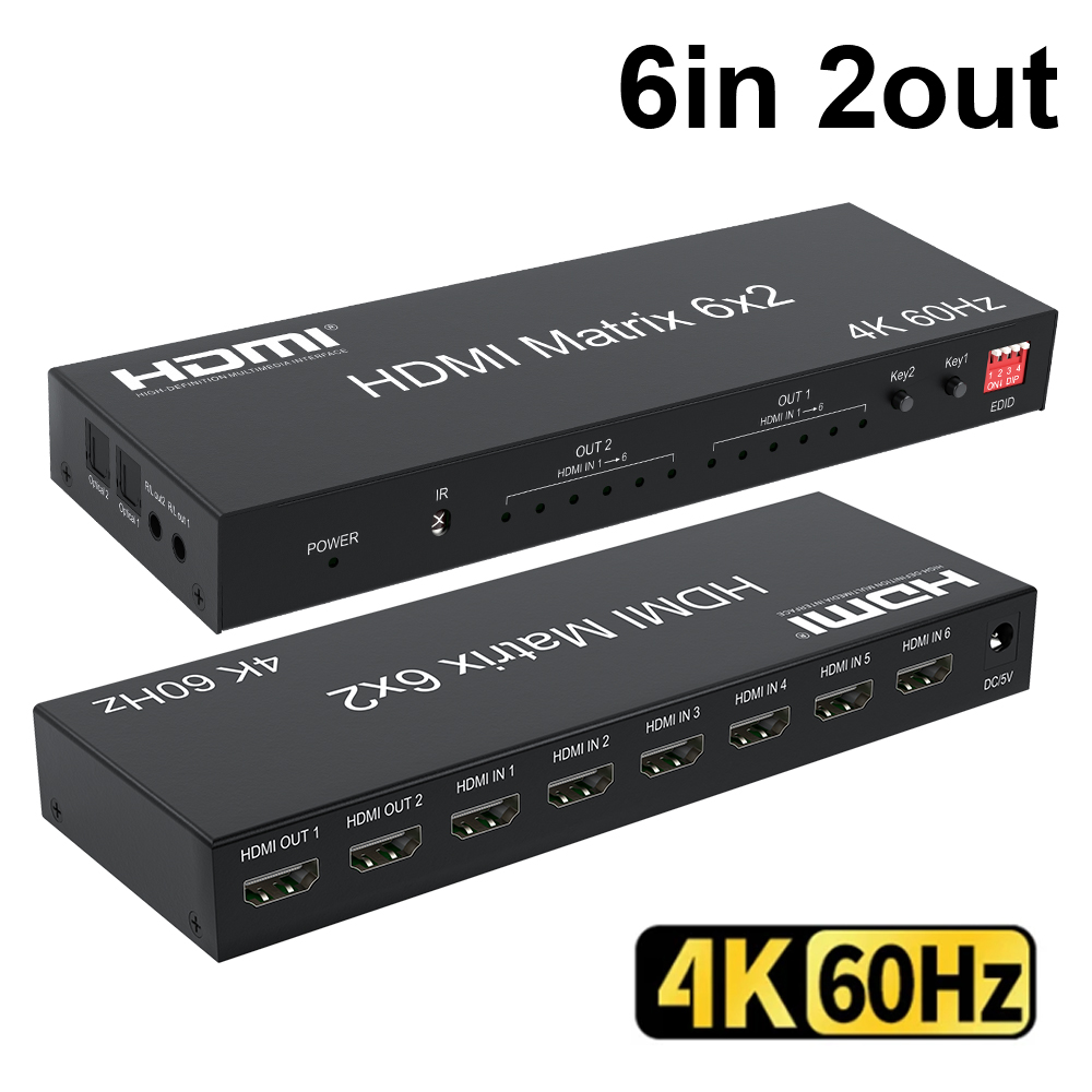 Hdmi Matrix Switch - 4K 60HZ 6x2 Video Wall Controller