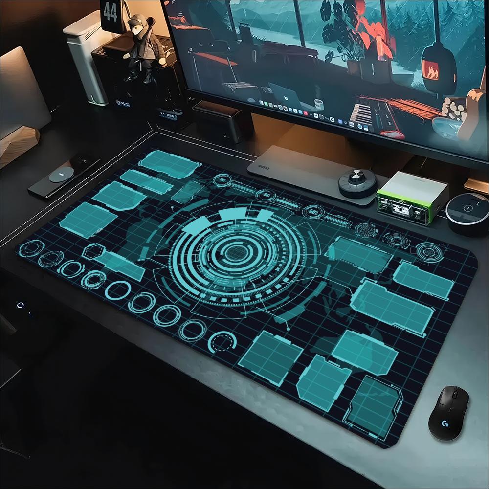 Office Tech Desk - Cyber Tech Console Interface Print Extended